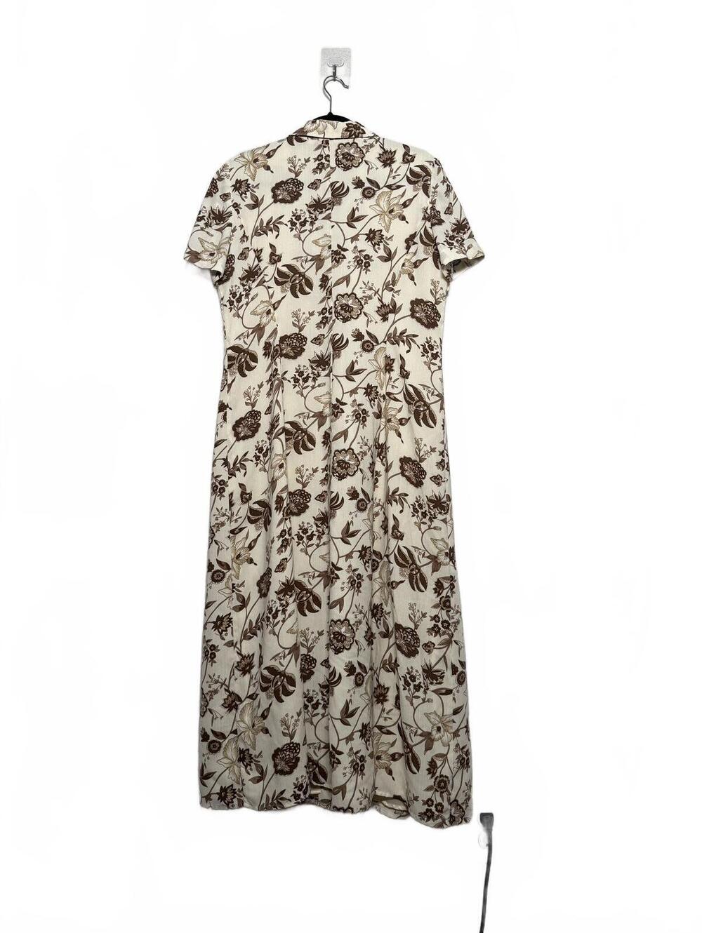 Vintage Cream and Brown Floral Print Button-Up Dress Large - Picture 3 of 6